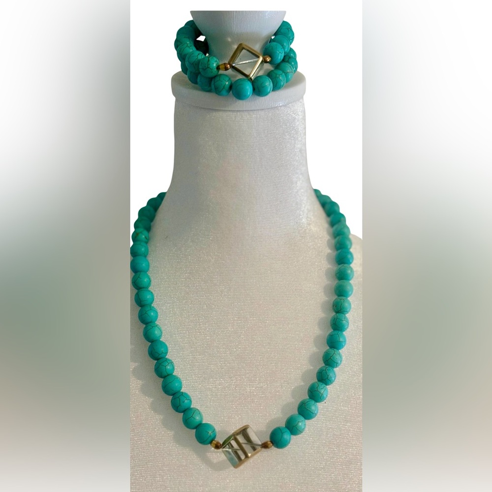 Turquoise Howlite Necklace Set NWOT - Picture 1 of 10